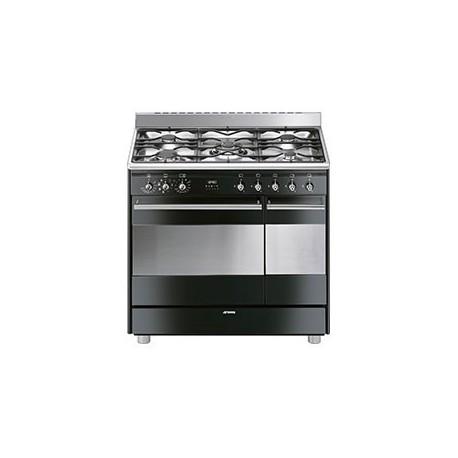 CENTRE DE CUISSON 5 GAZ SMEG CATALYSE INOX NOIR BRILLANT A++