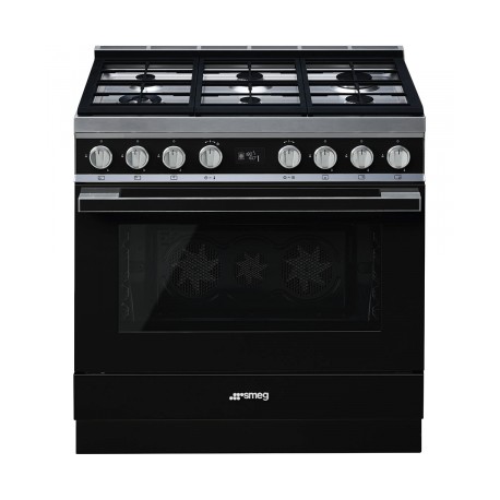 CENTRE DE CUISSON SMEG 6 GAZ FOUR 115L VAPOR CLEAN A+ NOIR